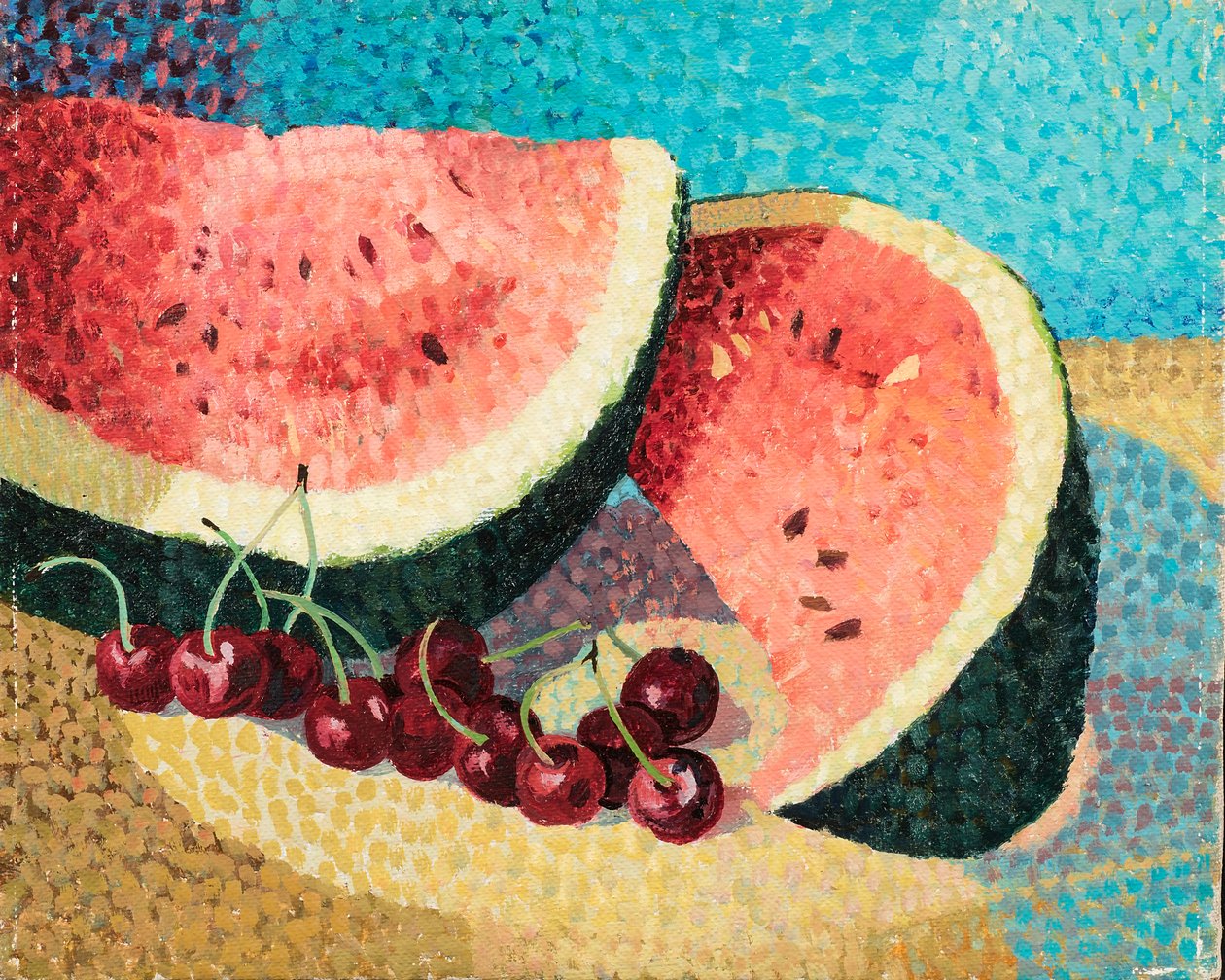 Yaz aylarında natürmort, c.1983 (tuval üzerine yağlı boya) by Donatella Merlo