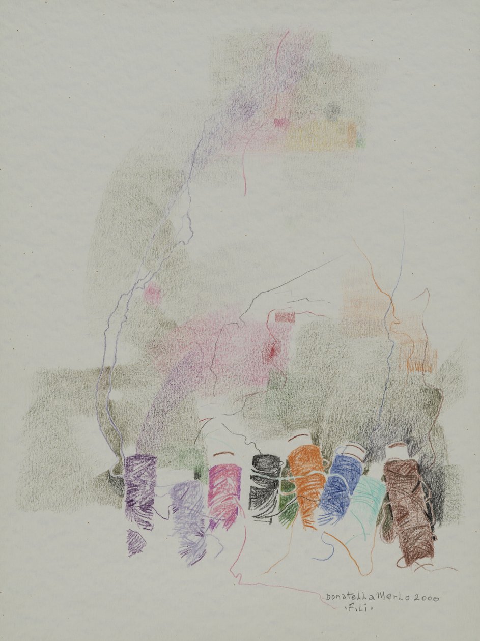Threads, 2000 (kağıt üzerine renkli kalemler) by Donatella Merlo