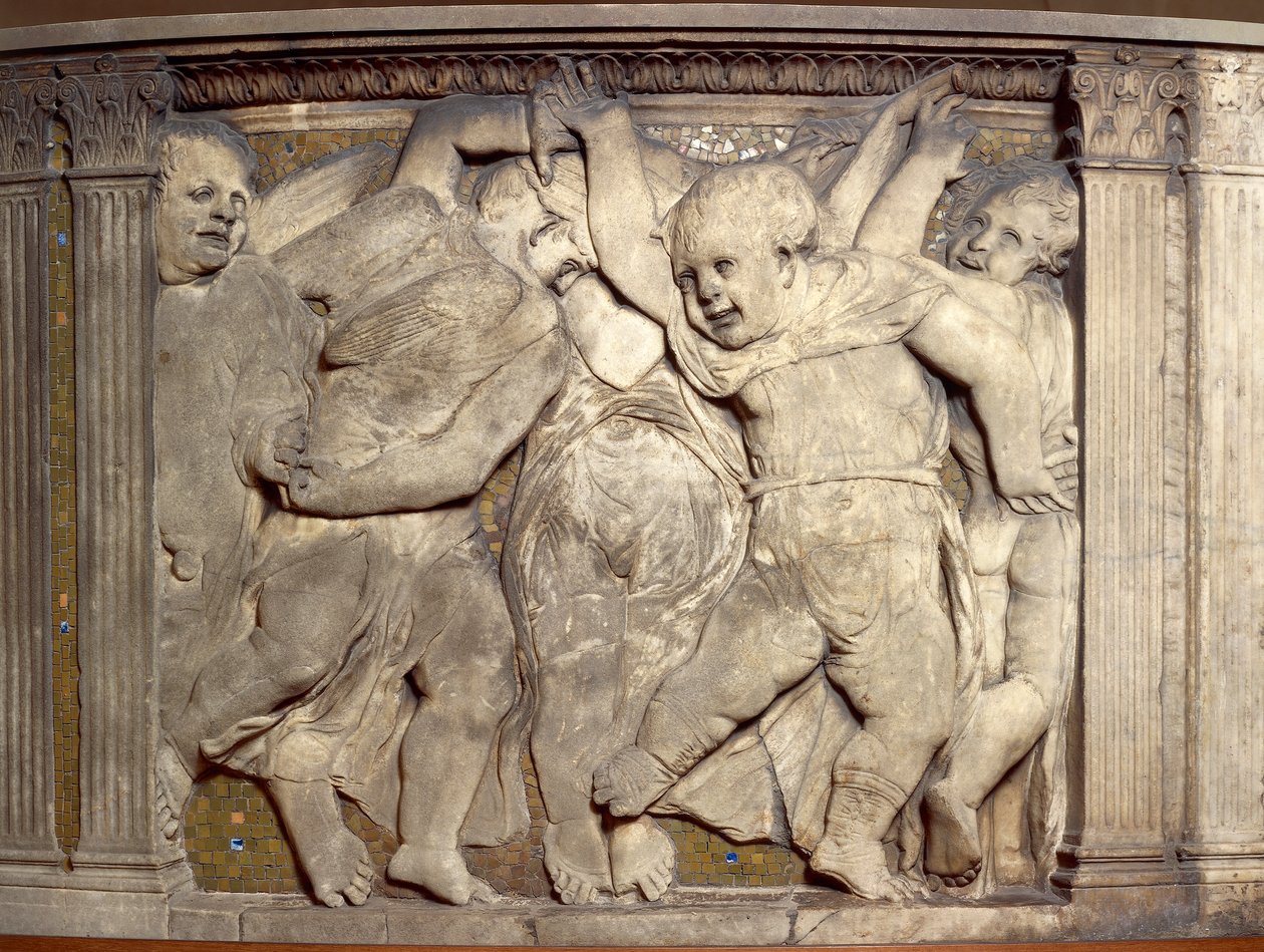 Dans eden puttili karo, Donatello (yaklaşık 1386-1466), mermer kabartma, Prato Katedrali Minberi, Toskana by Donatello