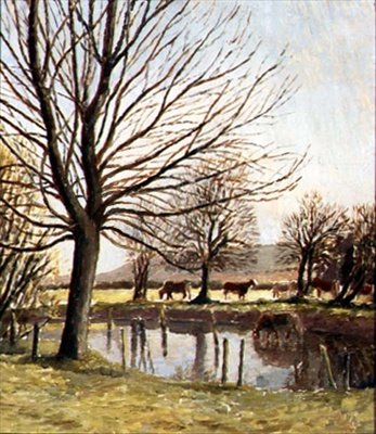 Göl kenarındaki sığır (tuval üzerine yağlı boya) by Dora Carrington