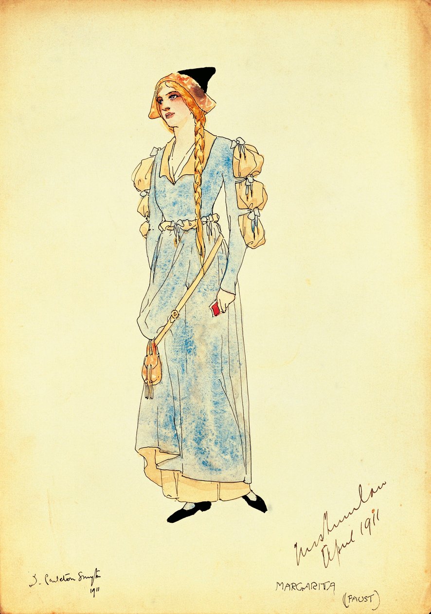Carleton Smyth tarafından Marguerite Faust performansı için kostüm çizimi by Dorothy Carleton Smyth