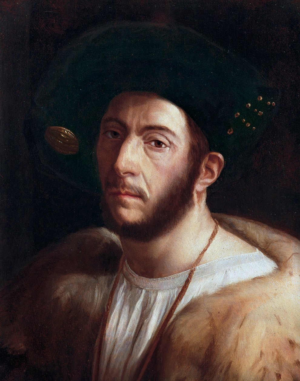İnsan portresi, muhtemelen Cesare Borgia (1475-1507), detay, 16. yüzyılın başları (tuval üzerine yağlı boya) by Dosso Dossi