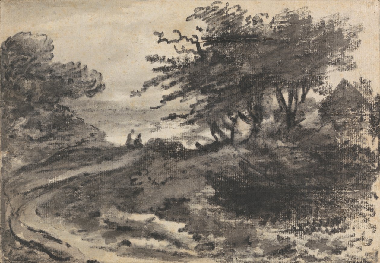 Ağaçlar ve İki Figürlü Manzara by Dr. Thomas Monro