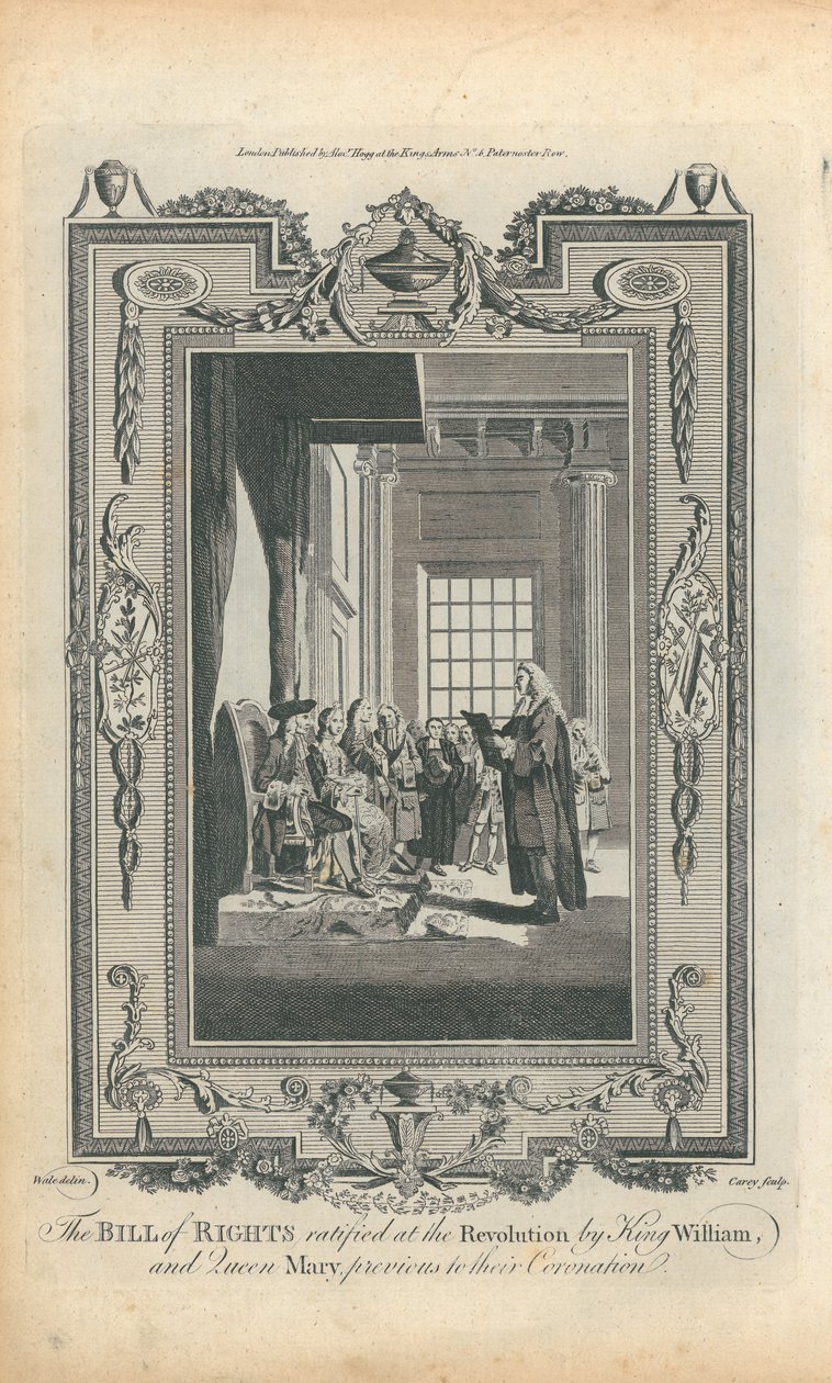 Kral William ve Kraliçe Mary tarafından, Taç Giymelerinden Önce Devrimde Onaylanan Haklar Bildirgesi by Samuel Wale