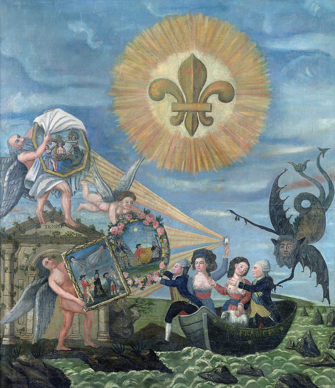 Louis XVI (1754-93) Driven by Good ve Jacques Necker (1732-1804) Drive by Truth, 1789 ile Ulusa Adanmış Mutluluk Umudu by Dubois