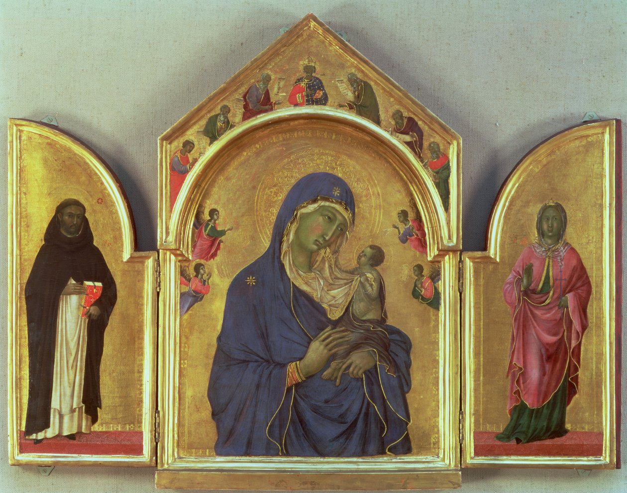 SS'li Madonna ve Çocuk. Dominic ve Aurea, c.1315 (panelde tempera) (detay için bkz. 26161) by Duccio di Buoninsegna