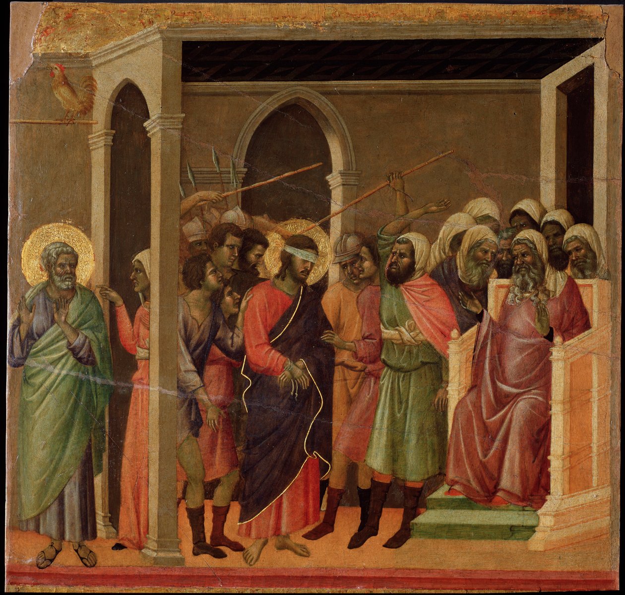 İsa küçümsedi. Maesta sunağı (ahşap üzerine tempera ve altın by Duccio di Buoninsegna