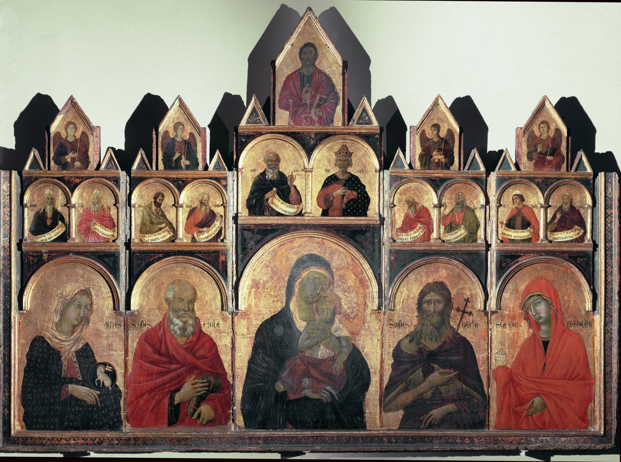 Poliptik n 47 - st Agnese, st John, çocuklu bakire, vaftizci st John ve st Mary Magdalene - panelde tempera by Duccio di Buoninsegna
