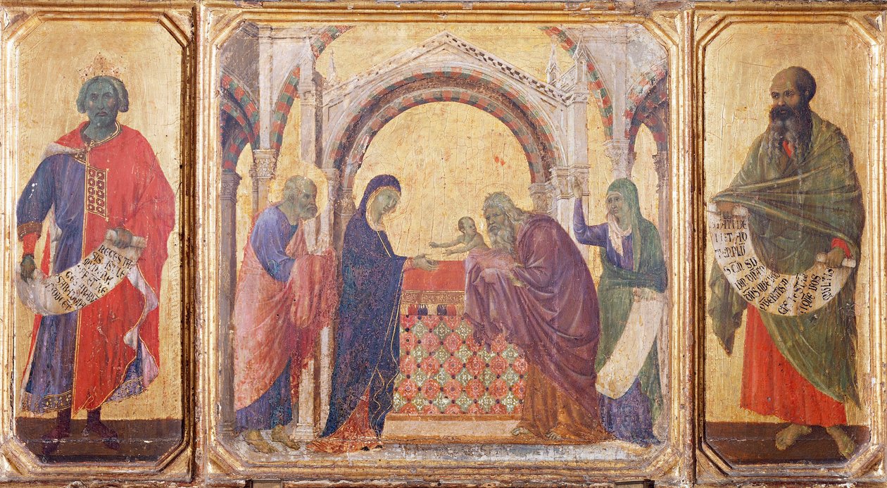 Süleyman, Tapınakta sunum ve Malaki Peygamber, Siena Katedrali'ndeki Duccio Altarpiece Maesta'nın predella'sından detay by Duccio di Buoninsegna
