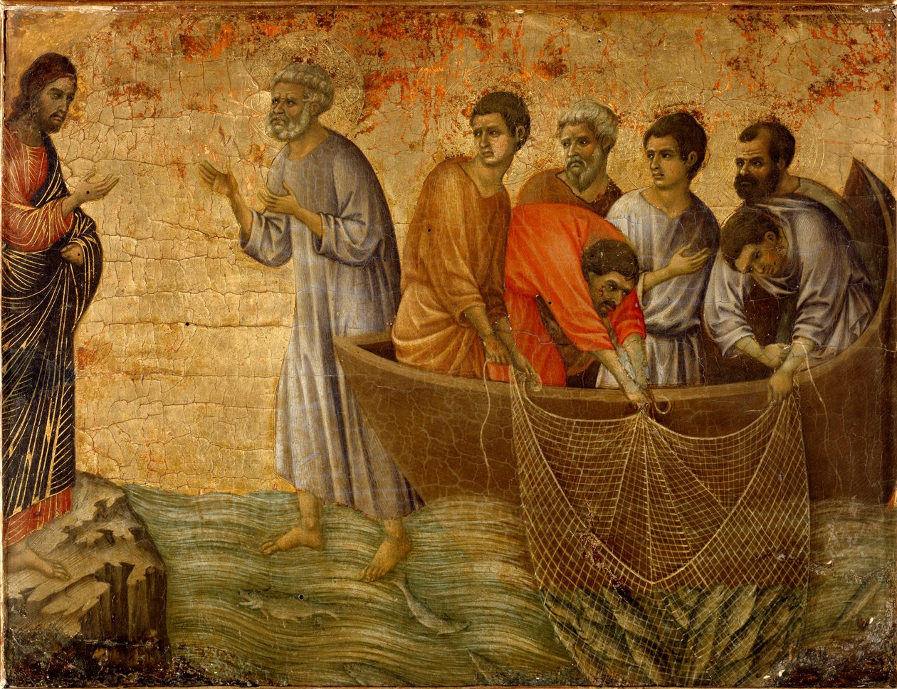 İkinci mucizevi günah: Mesih'in havarilere Tiberiad Gölü'nde görünmesi by Duccio di Buoninsegna