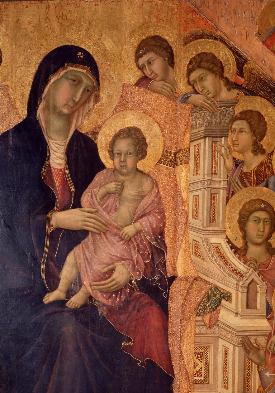 Tahttaki bakire ve çocuk (La Maesta sunağı) (ahşap üzerine tempera ve altın) by Duccio di Buoninsegna