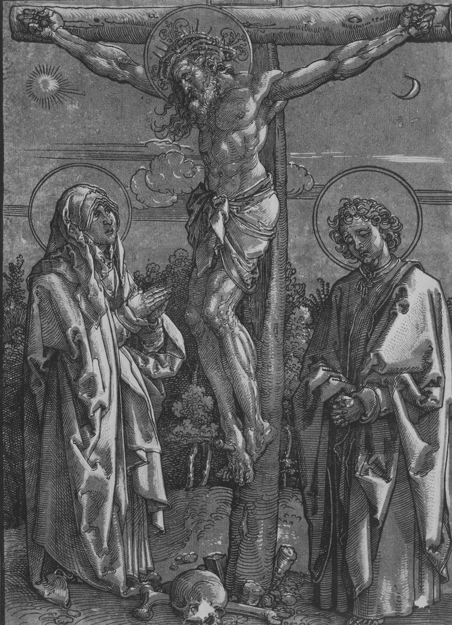 Bakire ve Aziz John ile Haç Üzerinde İsa, 1500-1550. by Dürer School.