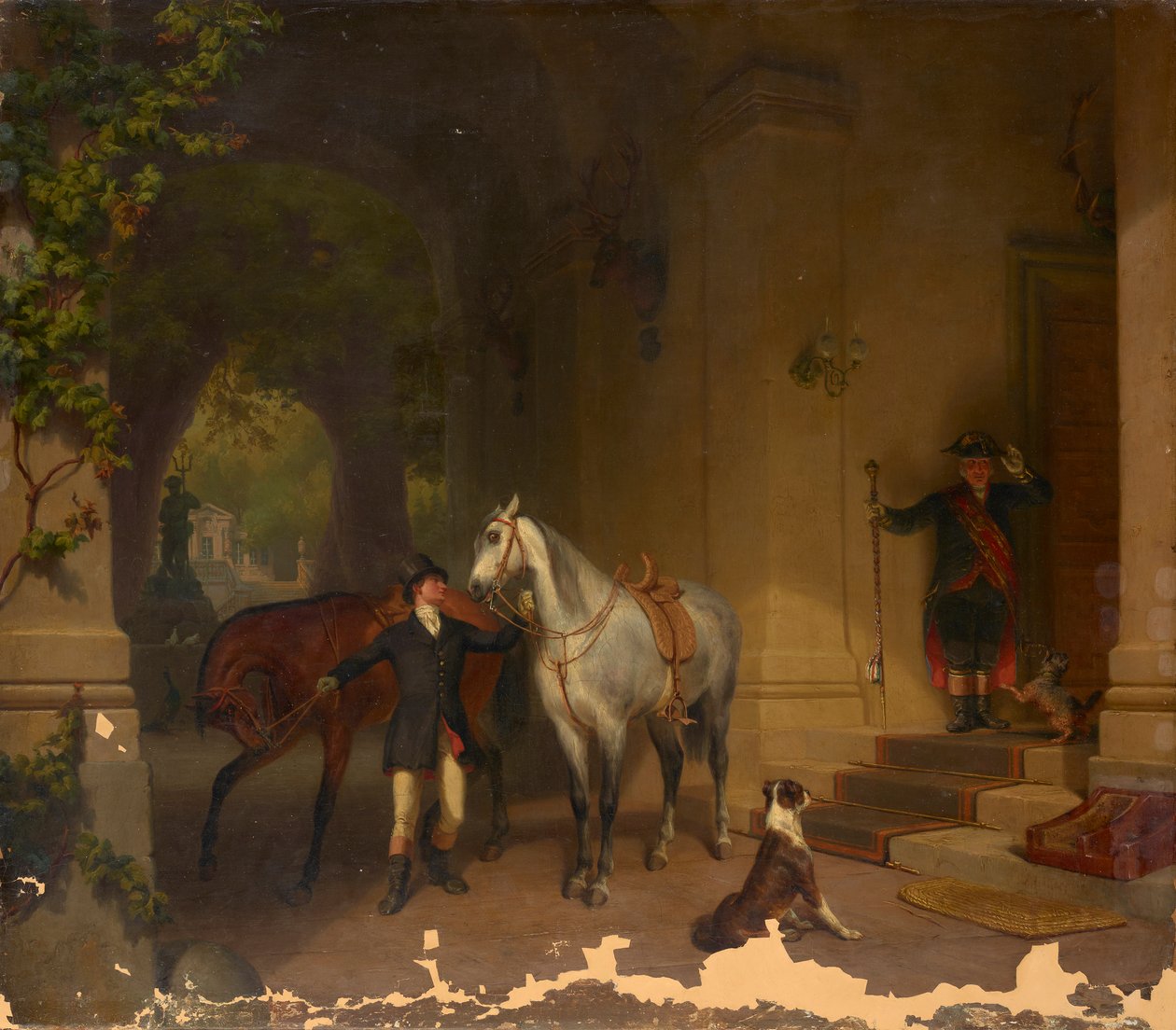 Kalenin önünde iki atlı biniciler by Düsseldorfer Maler um 1850