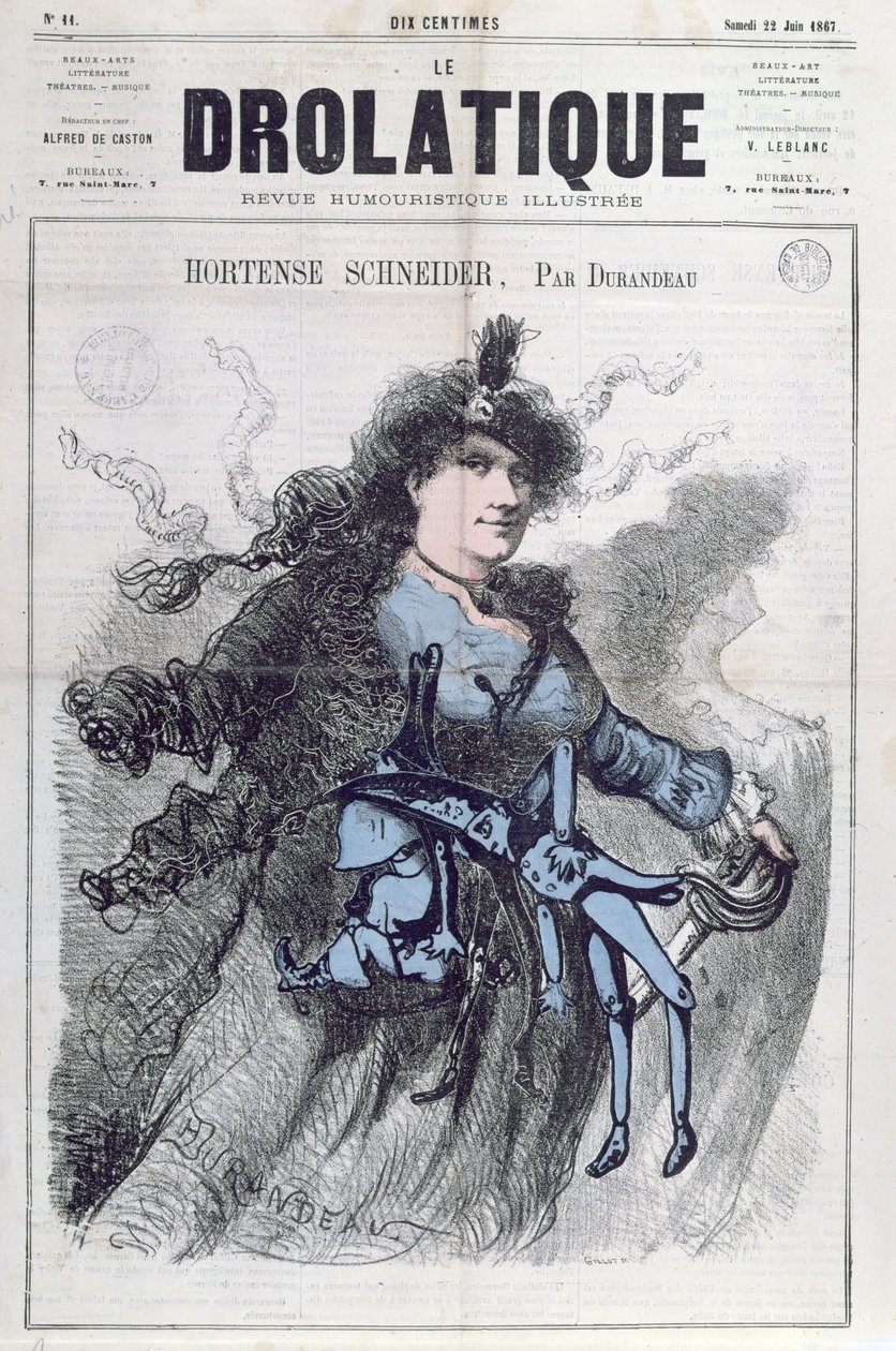Hortense Schneider'in (1833-1920) 'Le Drolatique'in ön kapağından karikatürü, 22 Haziran 1867 by Durandeau