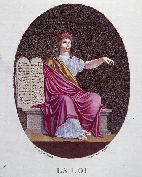 Hukuk Alegorisi, c.1792 (renkli gravür) by Dutaillis (after)