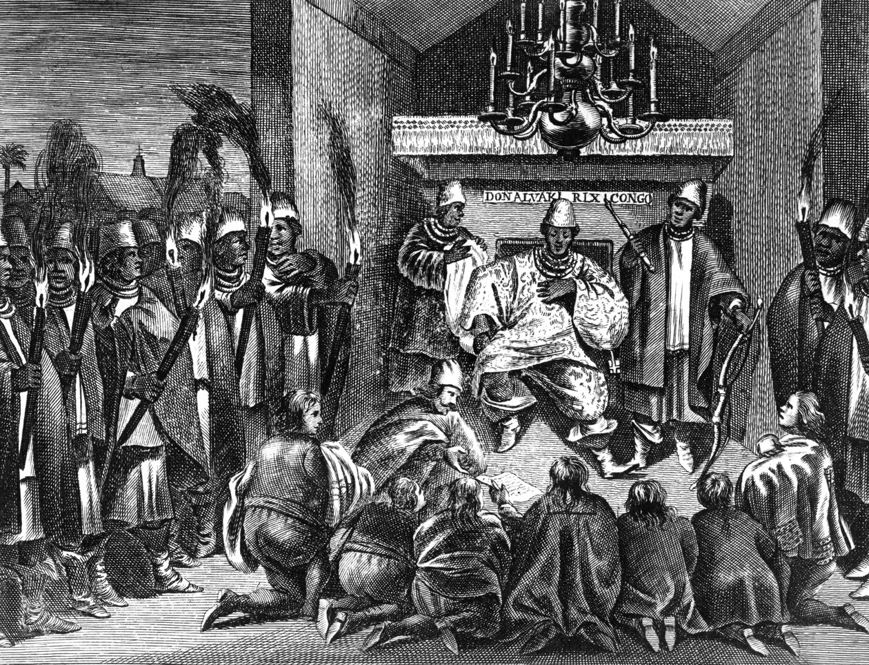 Kongo Kralı I. Alvaro, Hollanda büyükelçilerini kabul ederken, Olfert Dapper tarafından 1668