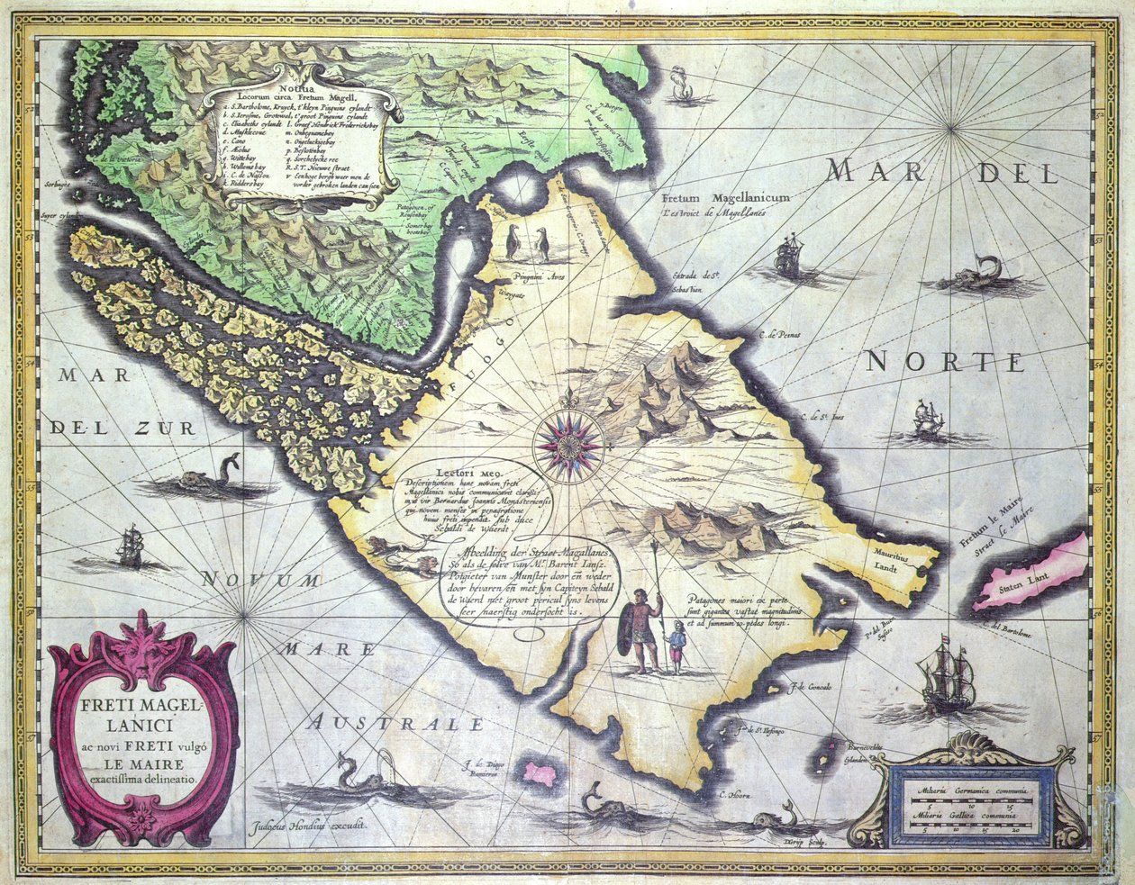 Macellan Boğazı Haritası, Patagonya (renkli gravür) by Dutch School