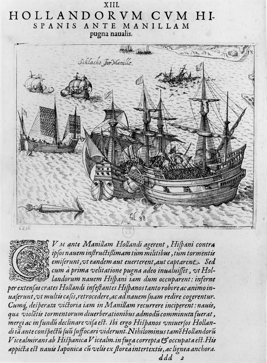 Manila açıklarında Hollandalılar ve İspanyollar arasında deniz savaşı by Dutch School