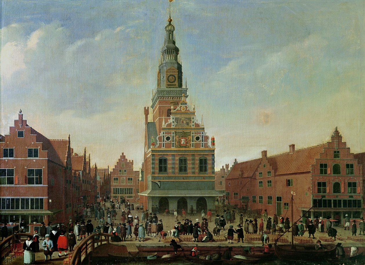 View of the Weighhouse and the Cheese Market at Alkmaar  by Dutch School