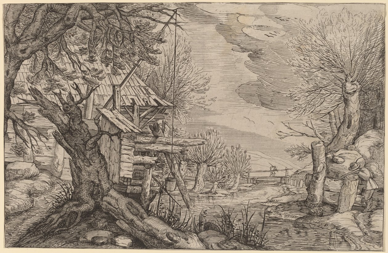 Nehir yakınında günlük ev ile manzara by Dutch 17th Century, formerly Jacques de Gheyn II