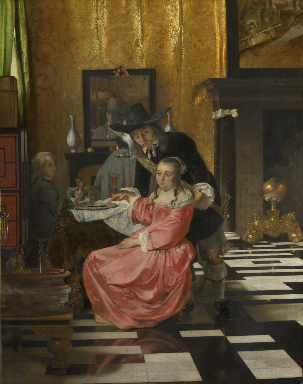 Bir Kadeh Şarabı Reddeden Bir Kadınla Bir İç Mekan, c. 1660 by Dutch Master