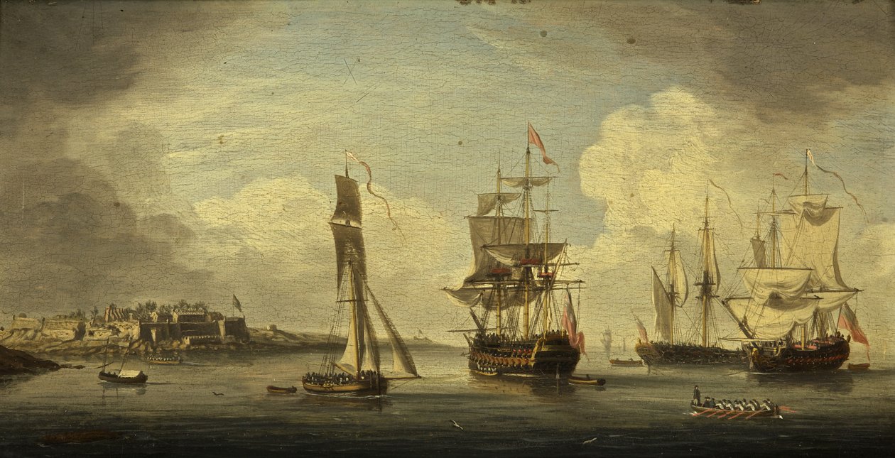 Bir Deniz Limanı (panelde yağ, maun) by Dutch School
