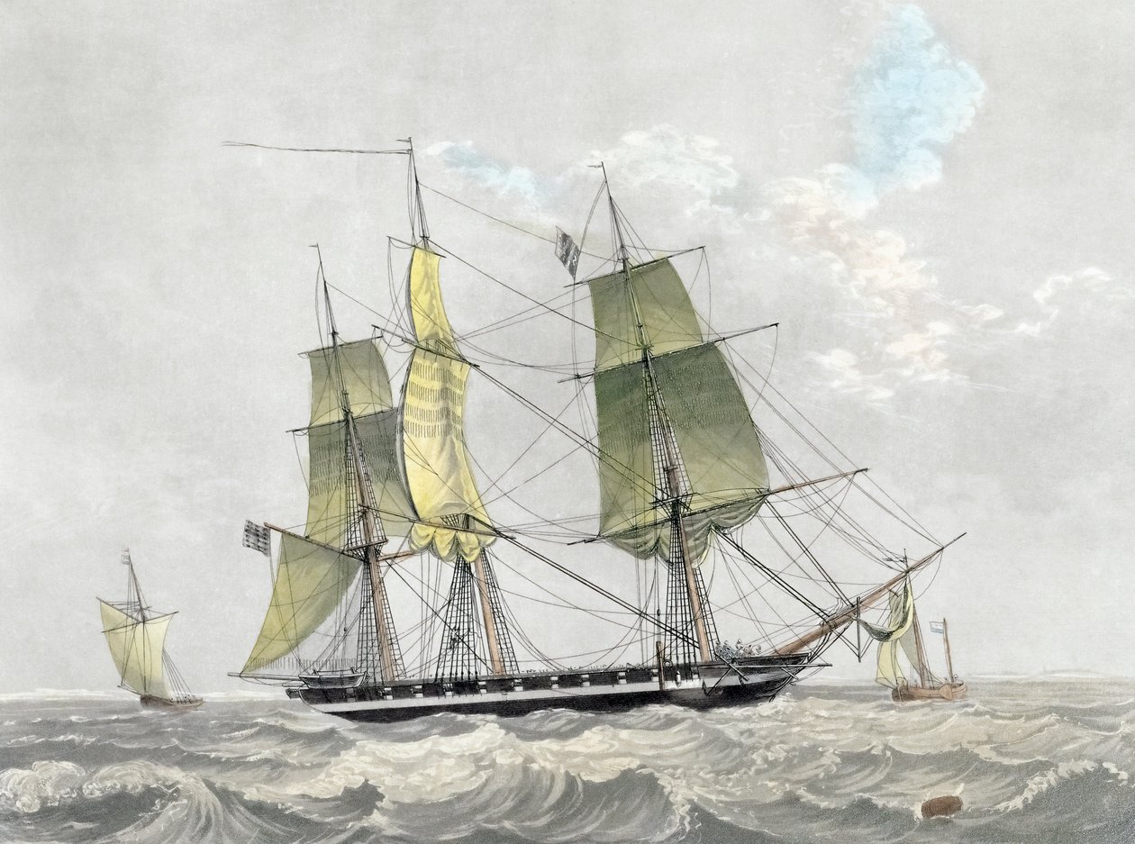 Amerikan donanması korveti yelken altında, 19. yüzyılın başları (baskı) by Dutch School