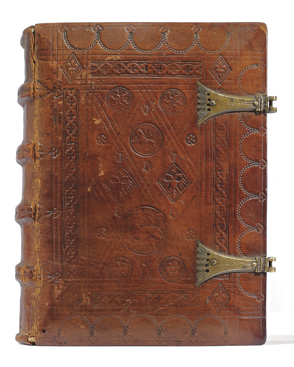 Saatler Kitabı ve Dua Kitabı Hollandaca, Aşağı Rheinland, Emmerich, Cleves, c.1480 (parşömen ve kağıt üzerinde mürekkep ve pigment, metal tokalı panoların üzerine dana derisiyle ciltlenmiş) by Dutch School