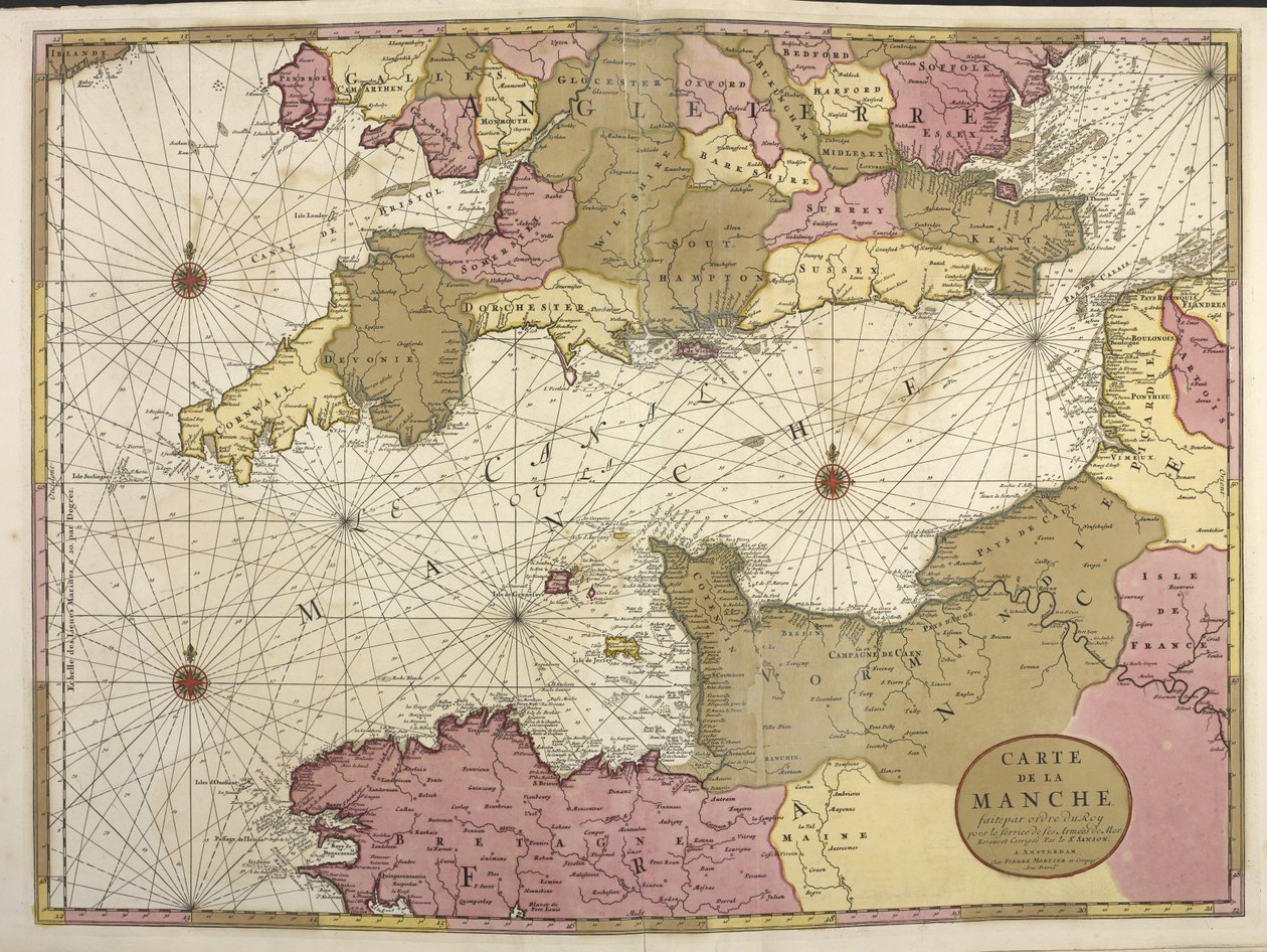 Carte de la Manche. İngiliz kanalını gösteren harita by Dutch School