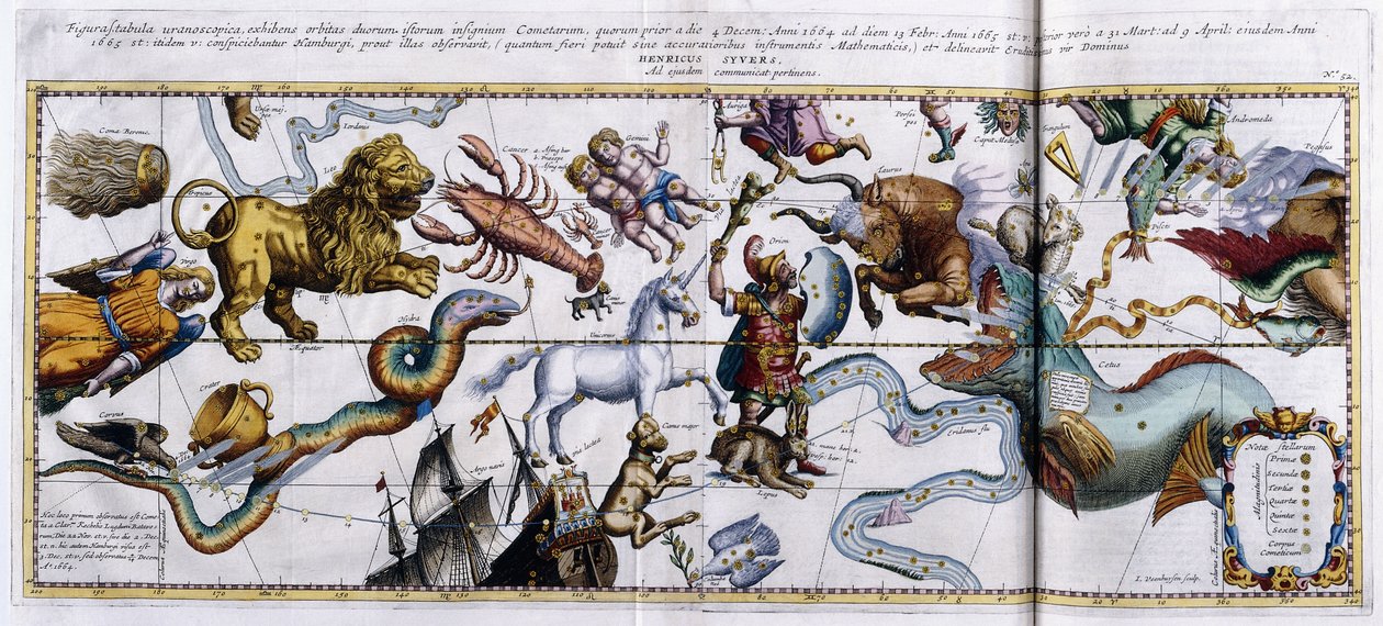 Takımyıldızların gök haritası: Orion, Boğa, Koç, Balık vs, 1666-1668 by Dutch School