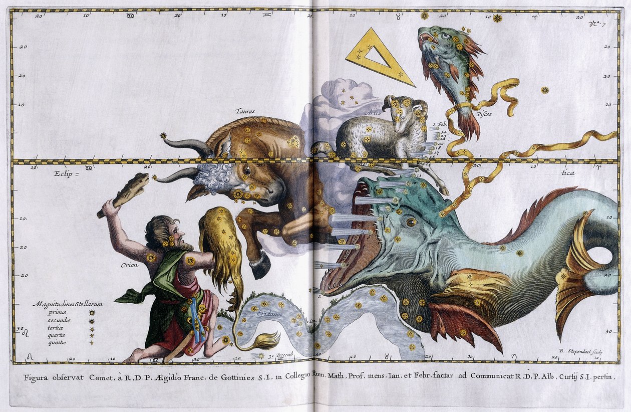 Takımyıldızların gök haritası: Orion, Boğa, Koç ve Balık, 1666-1668 by Dutch School