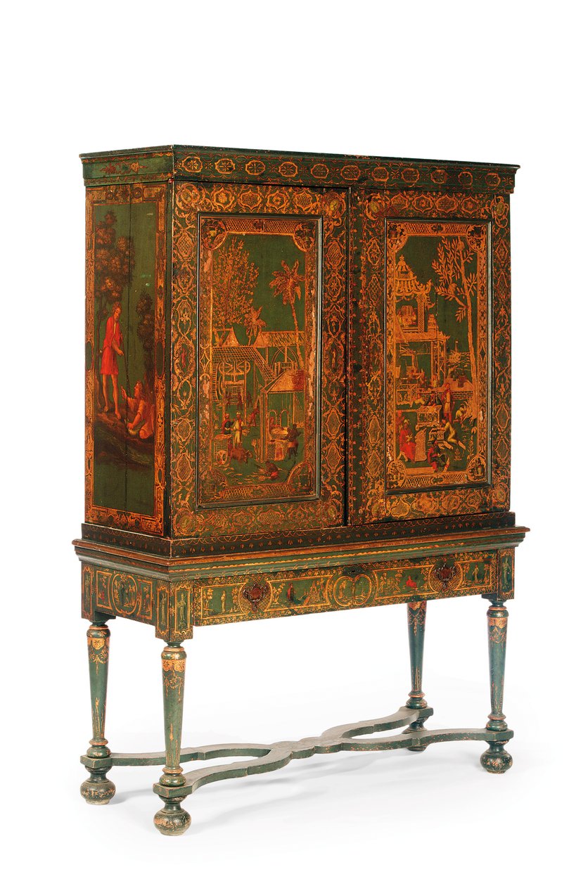 Stand üzerinde kollektör dolabı, c.1700-30 (yaldızlı ve yeşil Japanning) (ayrıca bkz. 780666-7). by Dutch School