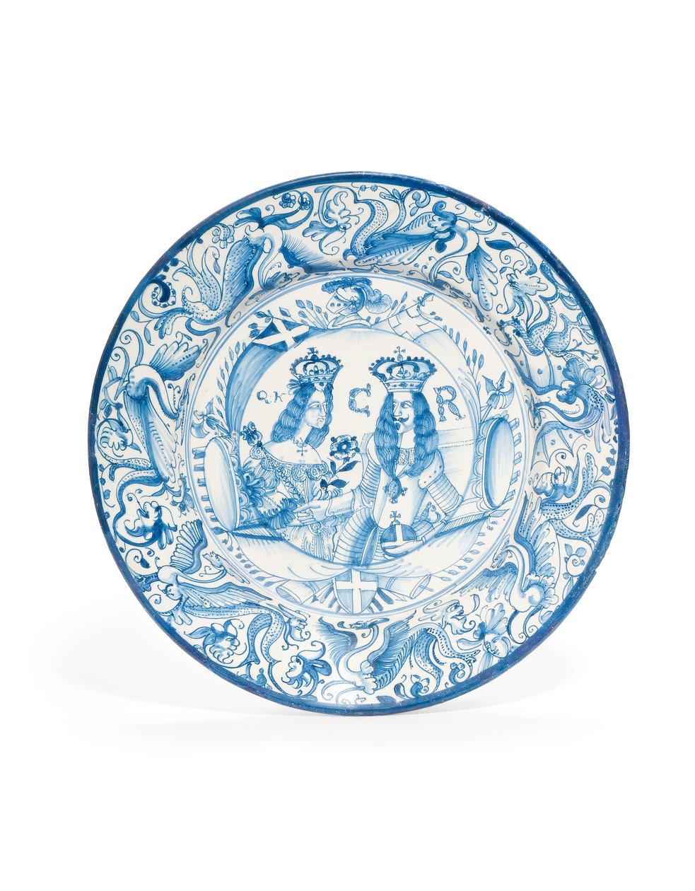Delft Mavi ve Beyaz Kraliyet Çift Portre Şarj Cihazı, yak. 1662-85 by Dutch School