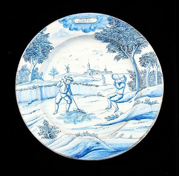 Temmuz ayını gösteren delftware levhası (kalay sırlı çanak çömlek) by Dutch School