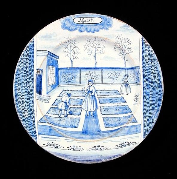 Mart ayını gösteren delftware plakası (kalay sırlı çanak çömlek) by Dutch School