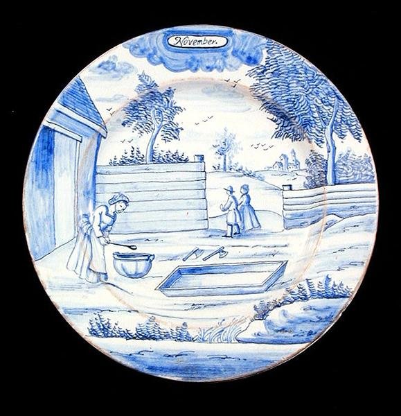 Kasım ayını gösteren delftware plakası (kalay sırlı çanak çömlek) by Dutch School