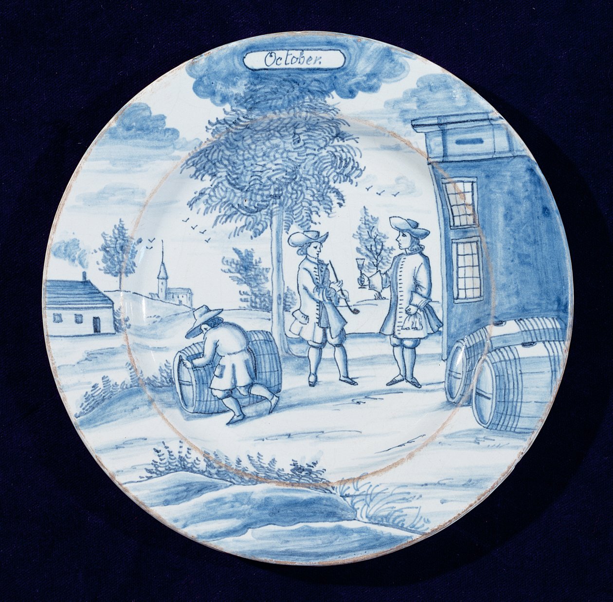 Ekim ayını gösteren delftware plakası (kalay sırlı çanak çömlek) by Dutch School