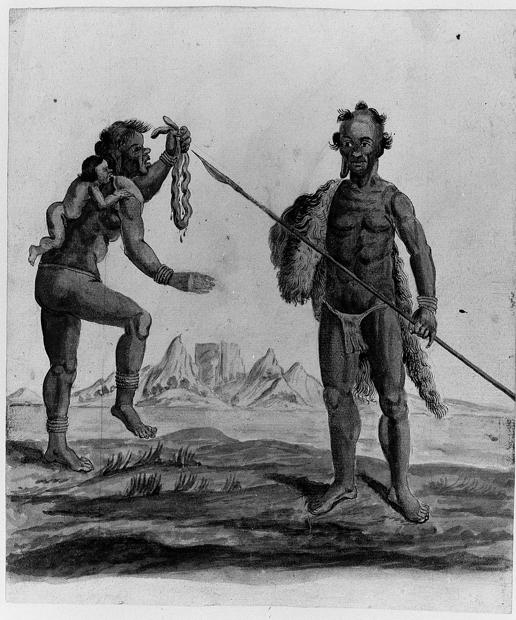 Brezilya, Afrika, İran ve Doğu Hindistan yerlilerinden oluşan bir albümden çizim (kağıt üzerinde w/c) (ayrıca bkz. 1814662-5). by Dutch School
