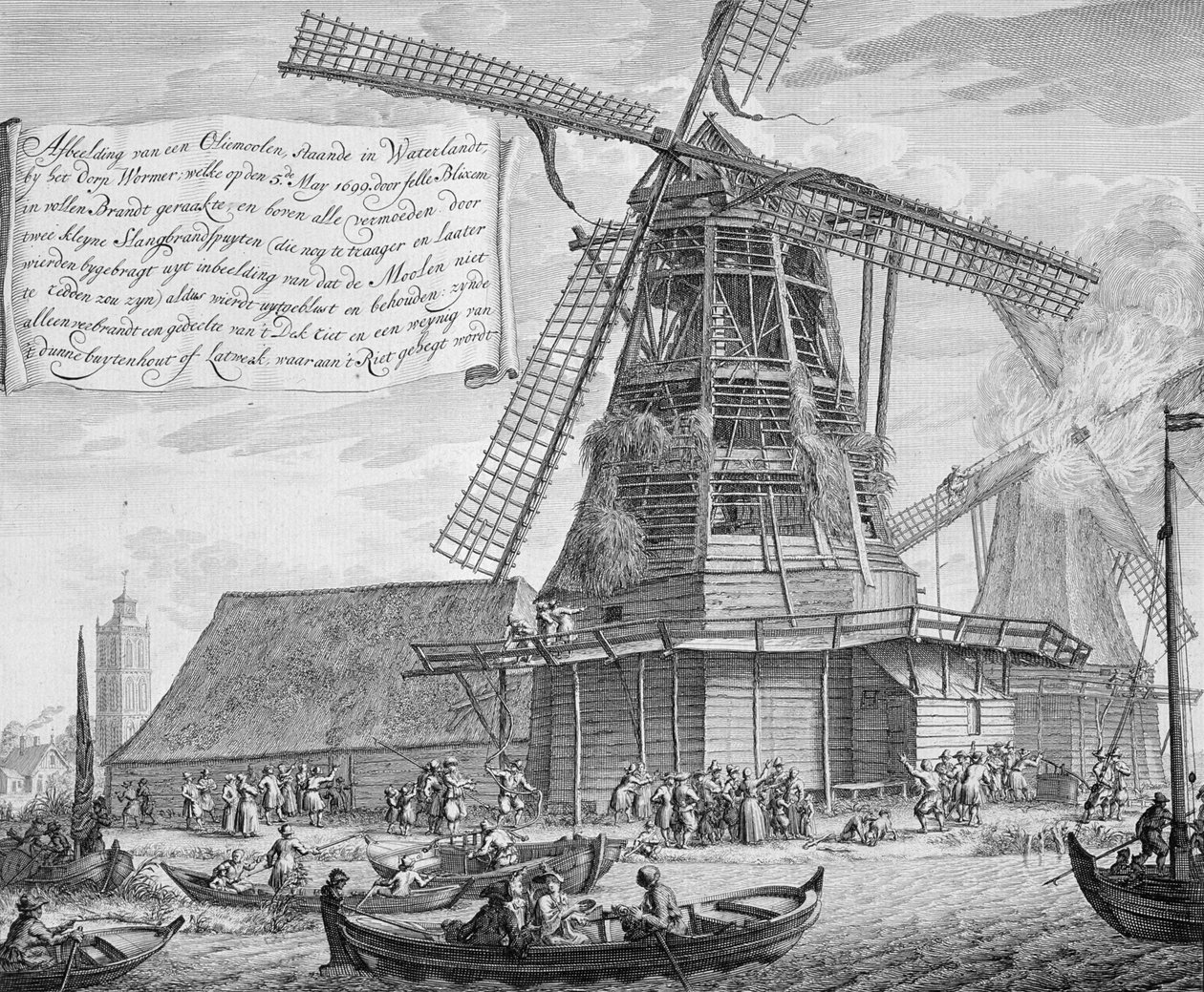 Worden yakınlarındaki bir yel değirmeninde yangınla mücadele, Hollanda