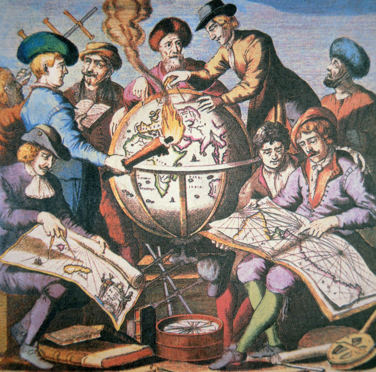 Bir grup haritacı ve enstrümanı gösteren Dutch Chart Atlas