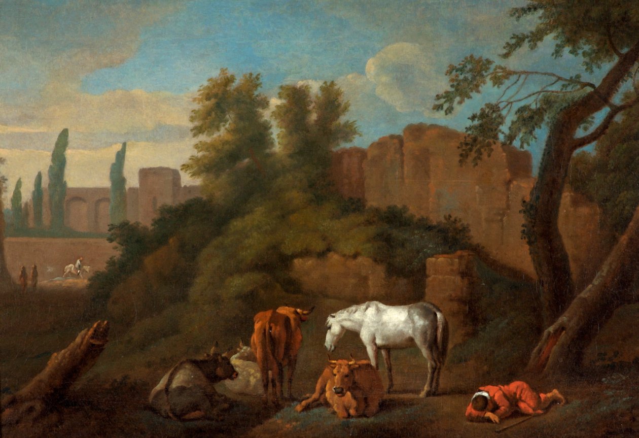 Uyuyan bir çocukla manzara, c.1650 by Dutch School