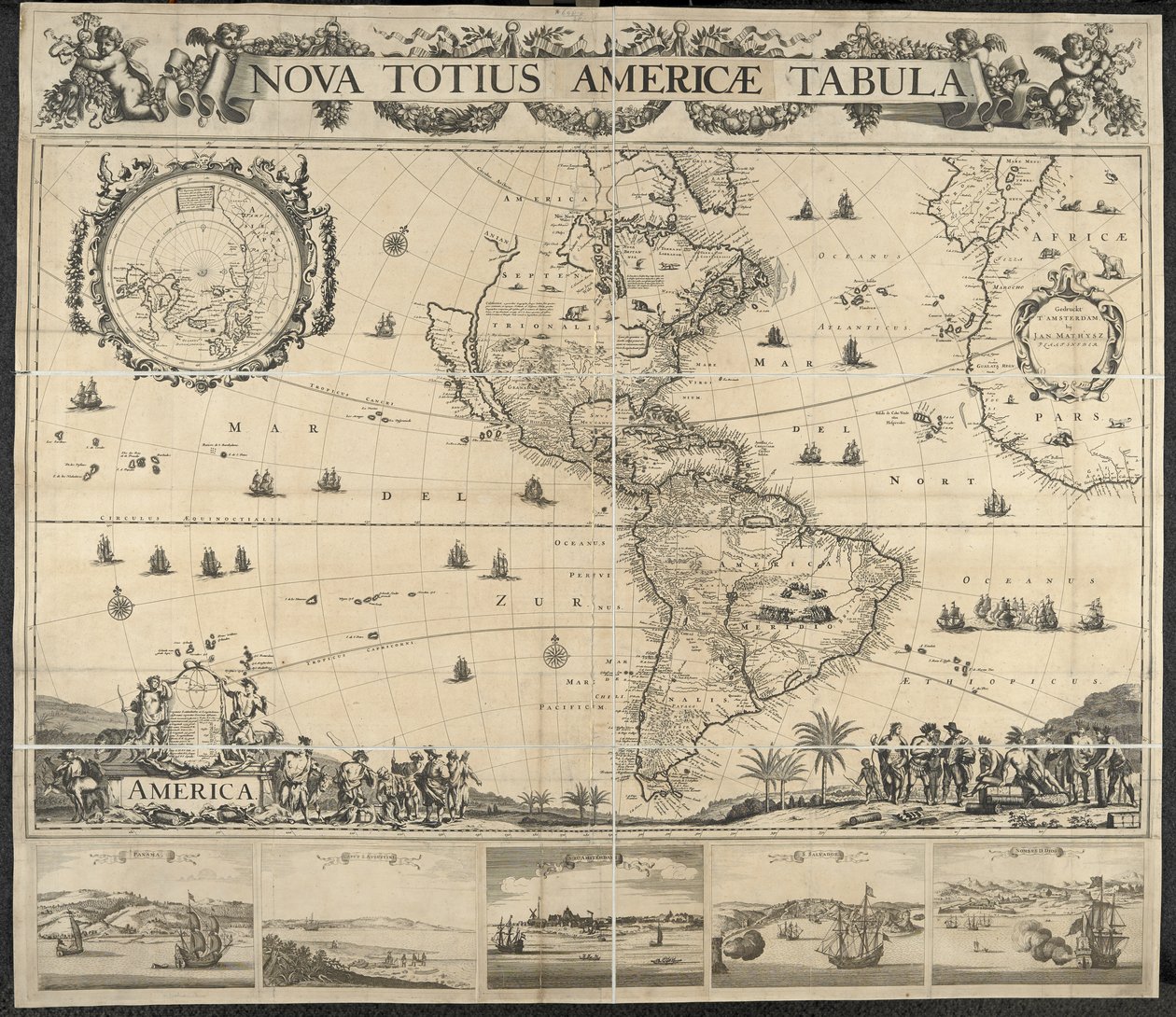 Amerika Haritası, Nova Amerika haritası, Panama [Görünümlü] Gdruckt bij J. Mathysz by Dutch School