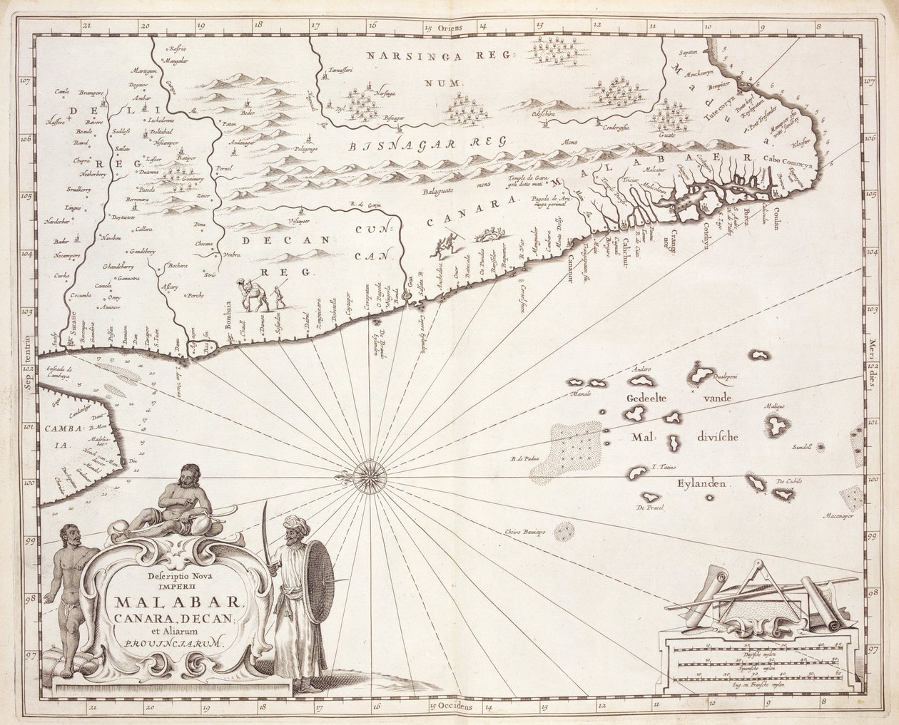 Malabar Sahili Haritası, Doğu Hint Adaları, 1672 by Dutch School