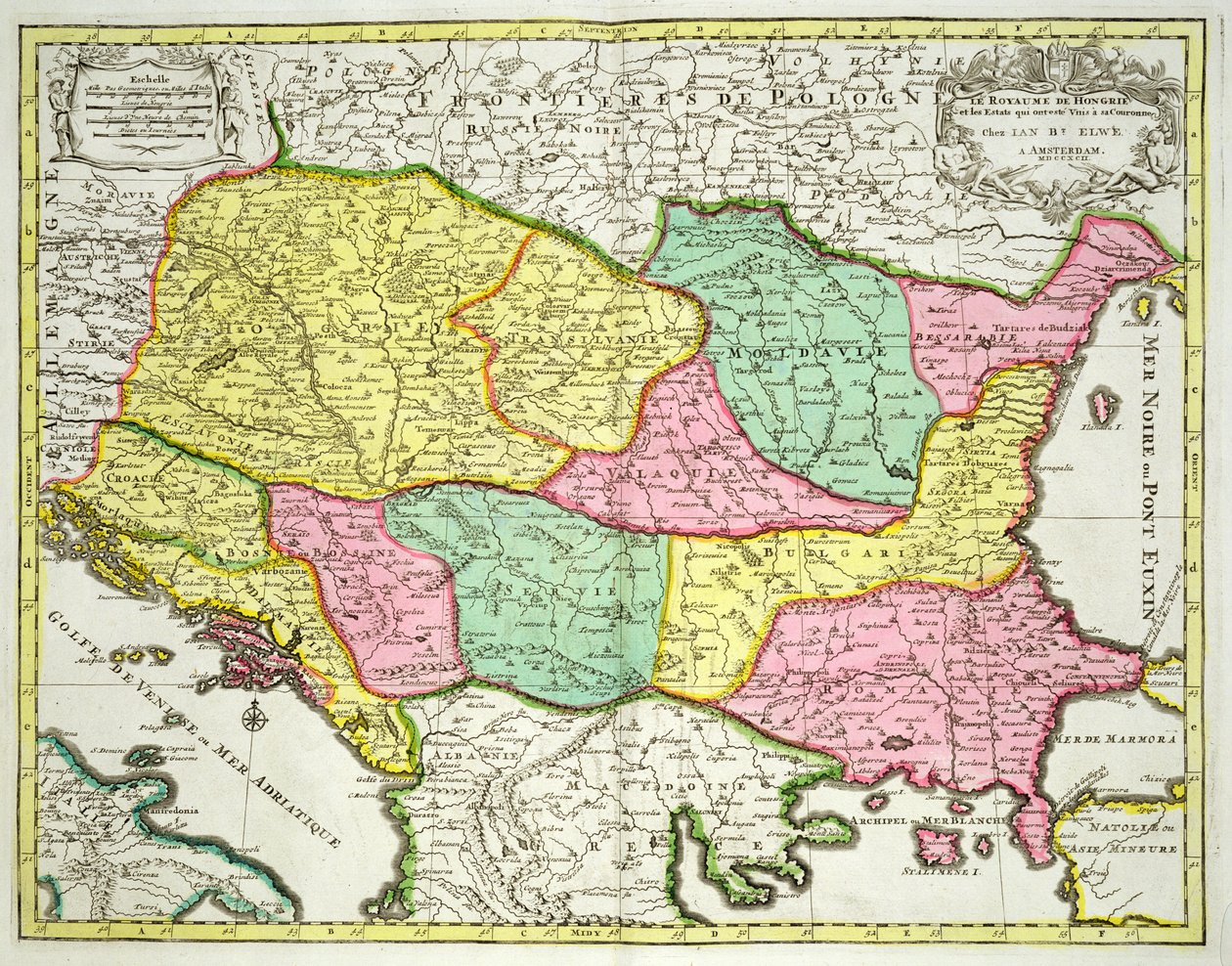 Macaristan Krallığı ve Tacına Birleşen Devletlerin Haritası, pub. Jan Barend Elwe, Amsterdam, 1742 by Dutch School