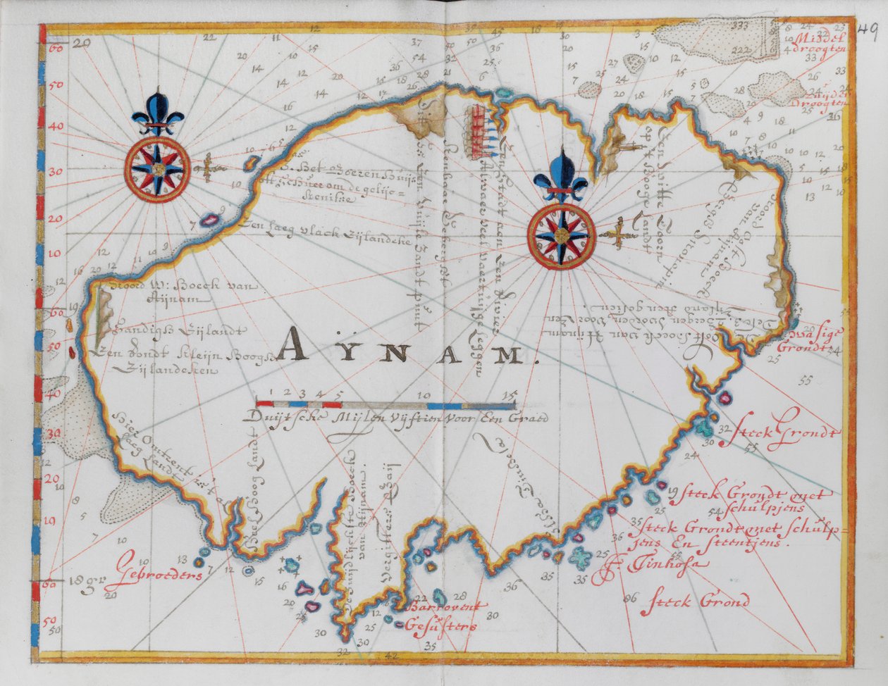 Aynam adasının haritası. by Dutch School