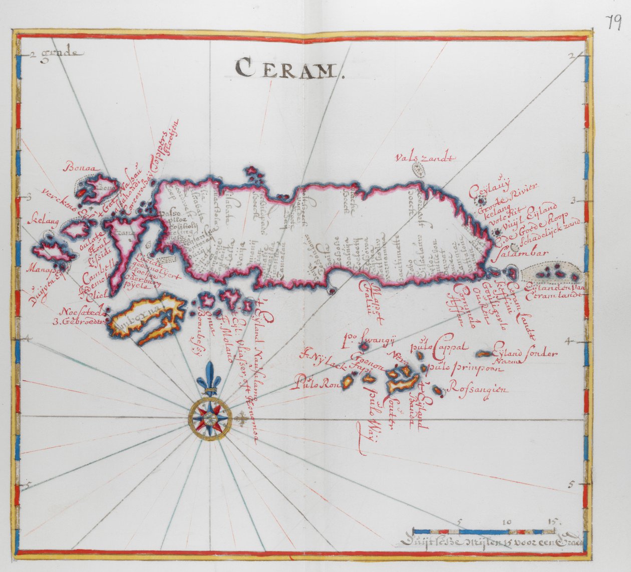 Ceram (Seram), Endonezya adasının haritası. by Dutch School