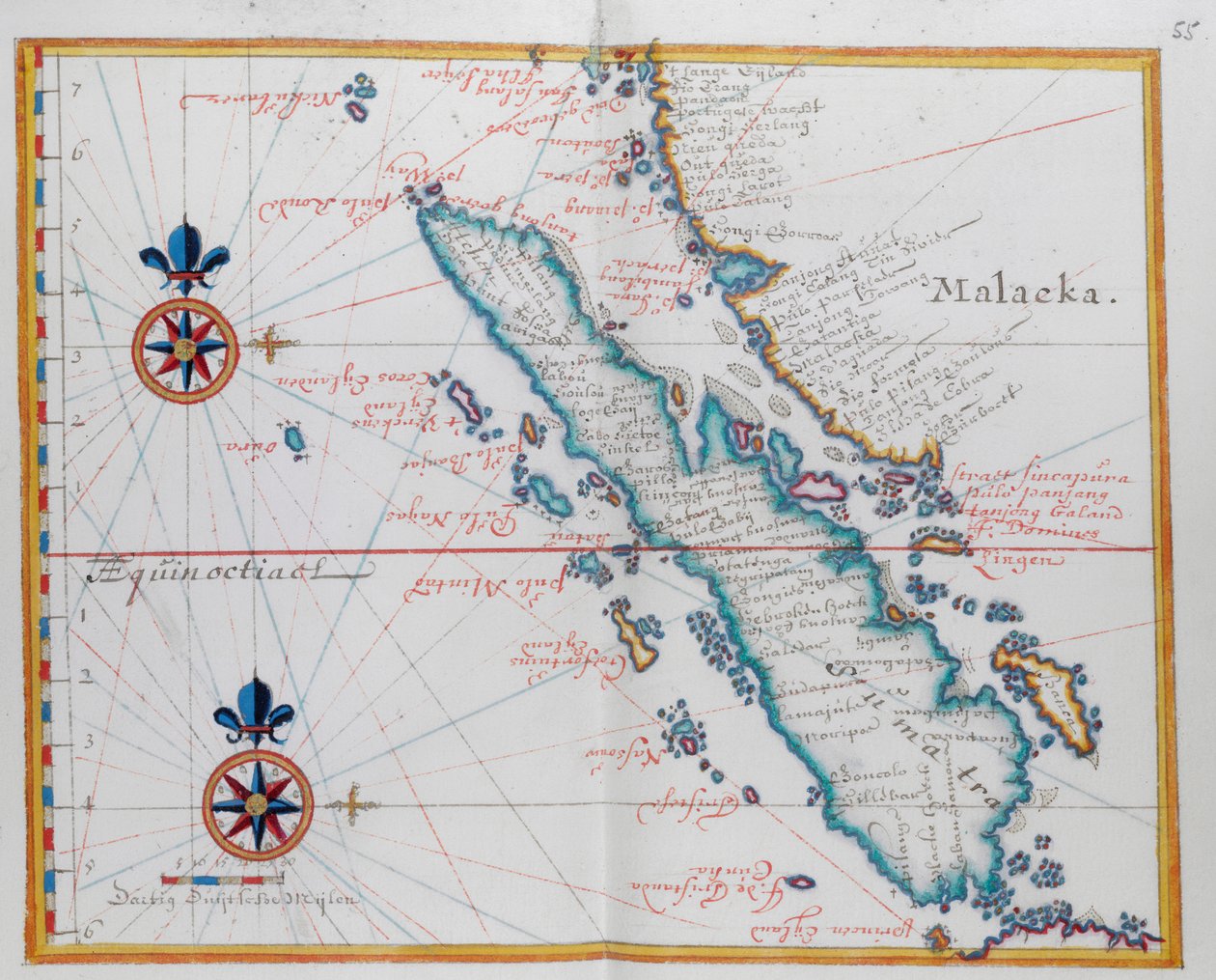 Malacca ve Sumatra, batı Endonezya, Sunda adalarının bir bölümünü gösteren harita. by Dutch School