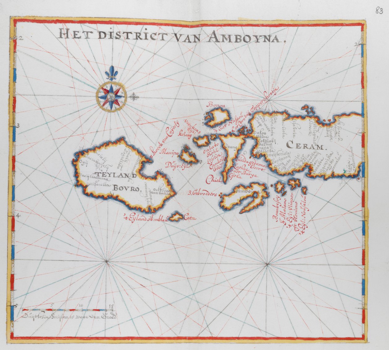 Bouro ve Ceram (Seram), Endonezya adalarını gösteren harita. by Dutch School