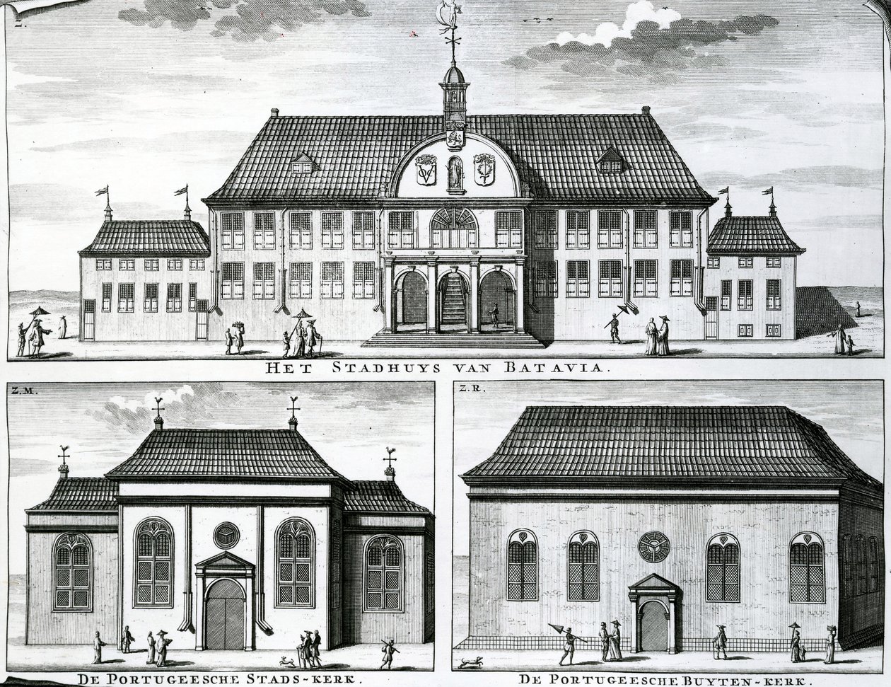 Portekiz Kilisesi ve Belediye Binası, Batavia, 19. Yüzyıl, by Dutch School