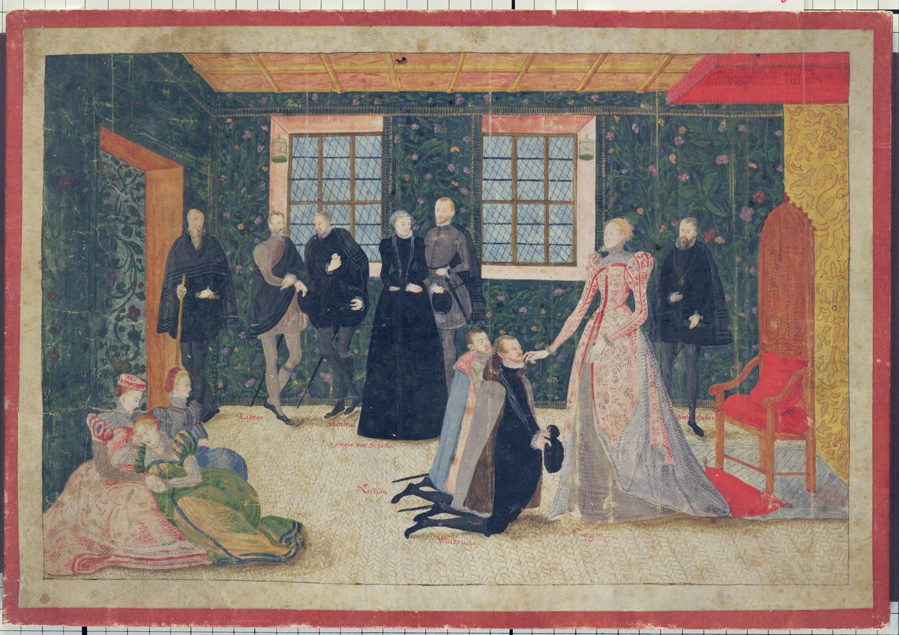 Kraliçe Elizabeth Hollanda büyükelçilerini kabul etti (kart üzerinde guaj boya) by Dutch School